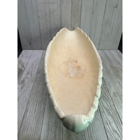 Vtg Weller Pottery Turquoise Blue Footed Bowl Shell Scalloped Design 18" Long - Picture 6 of 16